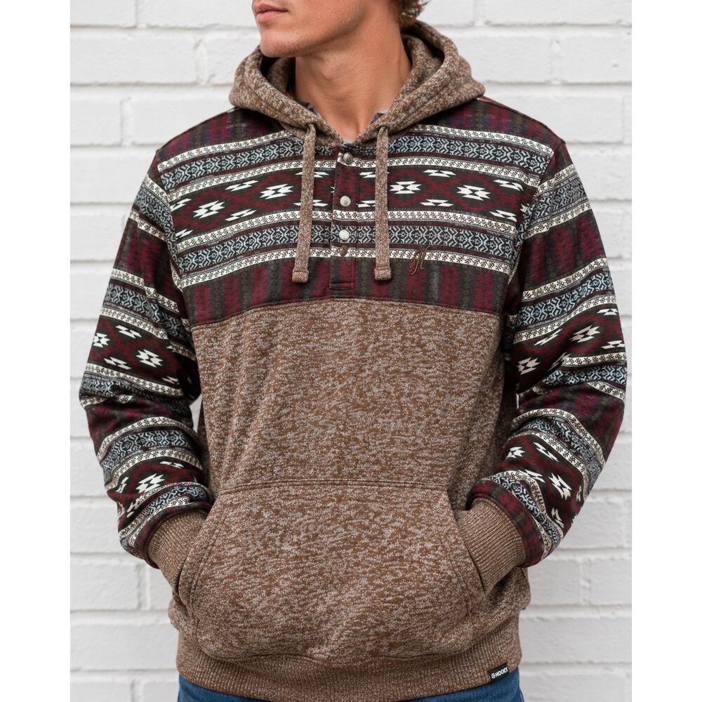 Hooey XXL Western Aztec Pullover Hoodie Brown Marled Fleece Lined Mens 2XL